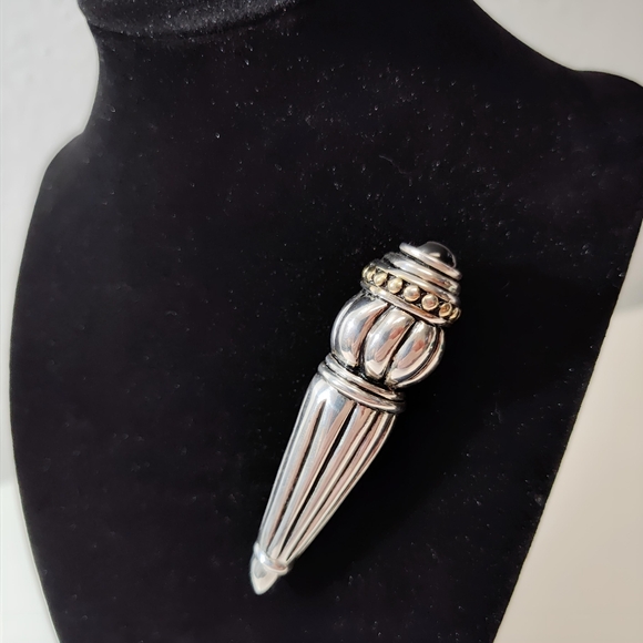 Vintage Pat Airess Sterling Silver Fluted Torch design Black Onyx Brooch Pin - Picture 9 of 9